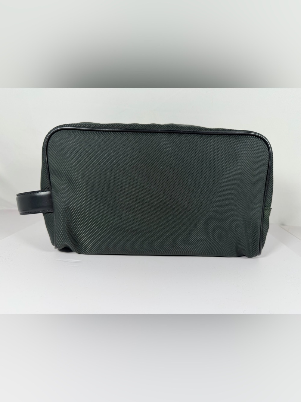 7036: Louis Vuitton Dark Green Textured Textile Toiletry Pouch Travel Bag